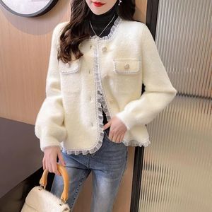 Womens Jackets Artificial MinkFur Outer Sweater Women Coat Autumn Winter Style Wooden Ear Fashion AllMatch Knitted Cardigan Female 231214