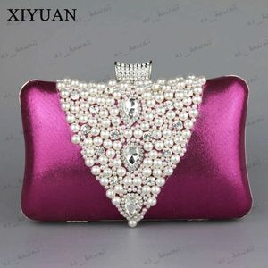 Kvällspåsar Xiyuan Ny Amaranth Fashion Purse för kvinnliga strass Stylish Women's Wedding Party Prom Pearl Stone Shoulder Bag for Ladies T231214