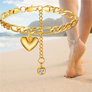 Fußkettchen für Frauen 14k Gelbgold Kubaner Link -Knöchelarmbänder Sommer Mode Bein Kette Strandfußschmuck Anklammern