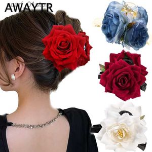 Headwear Hair Accessories AYTR Elegant Cloth Art Rose Flower Hair Cl Women Hair Clip Crab Clamp Fashion Headwear Shark Clip Wild Hair AccessoriesL231214