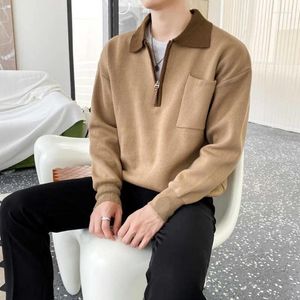 Men's Sweaters Man Clothes Business Knitted For Men Pullovers Brown Zip-up Zipper Pull Oversize Sweat-shirt Y2k Vintage