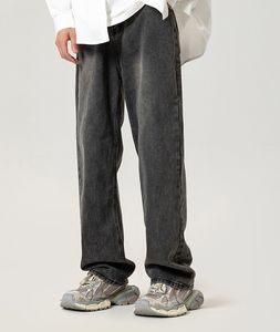 سراويل جينز مغسول من العلامة التجارية العصرية لخريف الخريف والشتاء السراويل الساقية واسعة الساقين ، سروال مستقيمة الساق مستقيمة فضفاضة