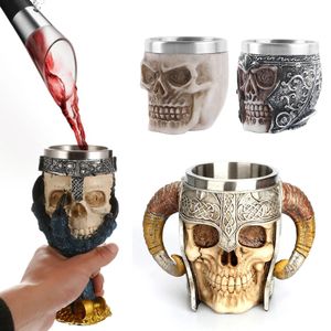 Tassen Edelstahl Totenkopf Becher Wikinger Trinkbecher Skelett Harz Bierkrug Humpen Kaffeetasse Teetasse Halloween Geschenk Bar Trinkgeschirr 231213