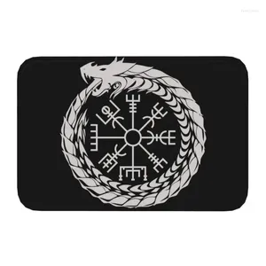 カーペットvegvisir jormungandr world serpent door floorバスキッチンマットノルスバイキングコンパスドアマットリビングルーム入り敷物絨毯