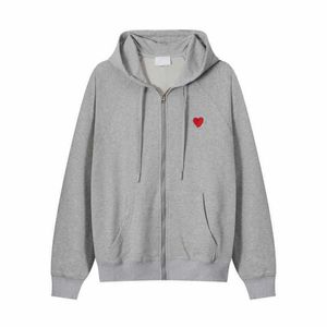 Amis New Paris Pull Fashion Мужская женская дизайнерская толстовка с капюшоном Amipull Свитер с вышитым красным сердцем Маленький логотип Кардиган Унисекс на молнии Amisweater Jumper 7lo1