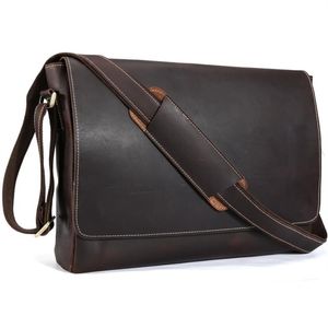 Ręcznie robione oryginalne skórzane 15 -calowe laptopa torba Messenger Men Simple Vintage Style Cross Body Body Teksage Duże torba 11532850