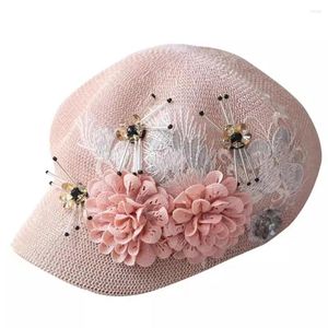 Berretti 202312-shi Chic Designer Estate Fiore rosa Dolce Giovane Ragazza Strada Poliestere Lady Berretto ottagonale Donna Tempo libero Cappello da pittore