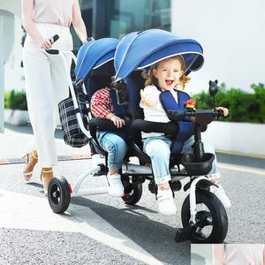 Strollers# Tricycles Childrens Bicycles Twin 1-5 Years Old Baby Strollers Can Be Turned 3 In 1 Stroller Pram Pushchair Drop Delivery B Dhhmk