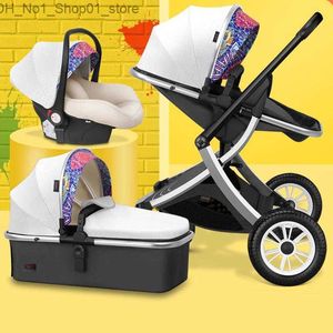 Strollers# Strollers# 3 In 1 Baby Stroller Pram Set High Landscape Folding Strollers Leather Car Carriage Seat Q231215