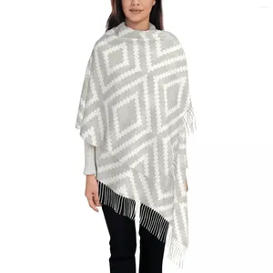 Berets Print Grey Kilim Aztec Ethnic Art Scarf Women Men Winter Fall Warm Scarves Bohemian Geometric Tribal Pattern Shawls Wraps