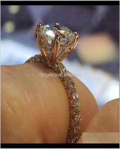 Band Womens Designer Romantic Zircon Shining Rings Round Stone Wedding Bridal Fashion Jewelry Engagement Ring for Women Drop Deliv6876529