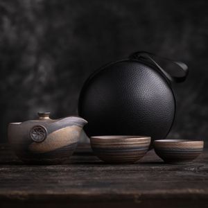 Tea Cups Retro Ceramics Teaware Suit Stoare Kiln Change Teapot Chinese Ceremony Travel Portable Set 1 Pot and 2 231214