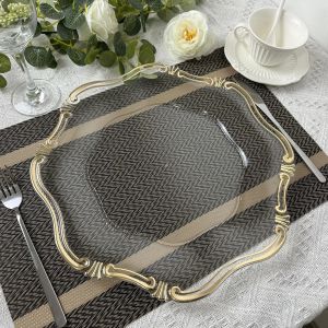 50 PCS Charger Plates Clear Plastic Tray Round Dishes With Gold Edges 13 Inches Acrylic Decorative Dining Plate For Table Setting