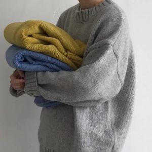 Suéter masculino moda coreana suéter grosso masculino lã sólida oversized streetwear roupas pulôveres de malha outono 231213