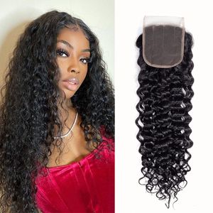 Jerry Curly 4x4 Lace Closure Brazilian Virgin Human Hair Transparent Swiss Lace Free Part Pre Plucked with Baby Hair Natural Black