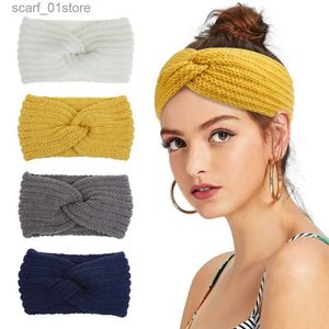 Headwear Hair Accessories Winter Warm Knitted Knot Cross Headband for Women Girls Autumn Elastic Hair Holder Hair Band Solid Headwear Hair AccessoriesL231214