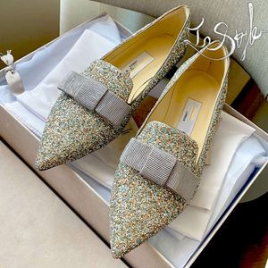 Chooo Shoes Flat Designer Gala Mules Loafers Bow Ballet Slides Womens Luxury Colordul Silver Rhinestone Casual Slippers Leather Italy Dress Muller