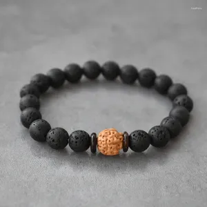 Strand Natural Volcanic Stone Beads Bracelets Black Lava Men Bracelet Vajra Bodhi Rudraksha Charm Bangle For Women