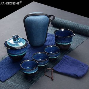 Tea Cups Chinese Kung Fu Travel Set Ceramic Glaze Teapot Teacup Gaiwan Porcelain Teaset Kettles Teaware Set Drinkware Ceremony 231214