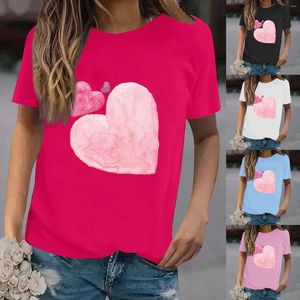 Camisetas femininas verão dia dos namorados simples amor impresso em torno do pescoço camisa de manga curta média para mulher