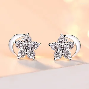 Studörhängen 925 Silverpläterad Zircon Star Moon for Women Girls Elegant Jewelry Pendientes Brincos EH1794