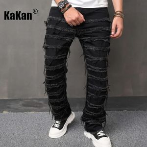 Men s Jeans Kakan European and American Distressed Bearded for Men Loose Fitting Wide Leg Pants Casual Black K49 705 231214