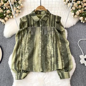 Women's Blouses Vintage Casual For Women Almighty Puff Sleeve Single Breasted Polo Neck Femme Shirts Tops Korean Fashion Woman Blusas