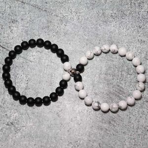 2 pçs / conjunto emparelhado casal pulseira para amantes criativo ímã fecho correspondente braslet pedra natural brazalete braclet252a