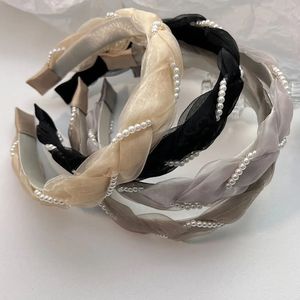 Pannband Fashion Imitation Pearl Woven Twisted Headband Elegant Rhinestone Lamp Luxury Headband Womens Korean Hårtillbehör 231213