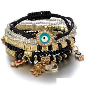 Charm Bracelets Evil Eye Charms Bracelets Fashion Design Fatima Hamsa Hand Bracelet Bangles For Women Mtilayer Braided Handmade Men Be Dh6Ba