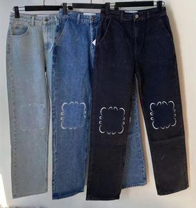 Jeans da donna taglie forti firmati indossati ricami strappati pantaloni lunghi a vita alta a gamba larga donna Hip Hop TAGLIA 25-30