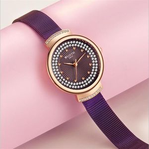 Wlisth Brand Crystal Diamond rozpoczyna znakomity kwarcowy Women Watch Wygodne siatkowe opaski podwójne ubezpieczenie Klucz świeże wdzięku L231M