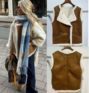 Gilet da donna Gilet caldo in lana da donna autunnale Gilet elegante con bottoni senza maniche con risvolto Gilet streetwear vintage ispessito femminile