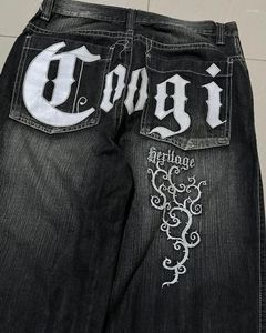 Kadınlar kot y2k kadın hip hop mektubu baskı vintage desen büllü sokak kıyafeti denim pantolon gündelik yüksek bel düz bacak