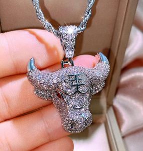 Collane con pendente 2021 Iced Out Bull Demon King Collana Gioielli Hiphop per Donna Uomo Micro Pavimenta Zircone Roccia Pendente4186323