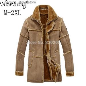 Herren Pelz Kunstpelz NewBang Marke Mode Männer Winter Lederjacke Braune Lederjacke Große Größe Kunstpelz Gefütterte Mäntel Winter Kunstlederjacke Q231212