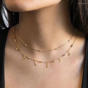 Halskette Ohrringe Set 2024 Gold Silber Farbe Charm Mond Stern Cz Station Kette Choker Halsketten Für Frauen Mode Weihnachtsgeschenk Kurz