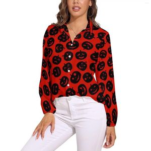 Bluzki damskie Czerwone czarne dyniowe bluzka Halloween Retro Graphic Kobiet Streetwear Koszulka jesienna długi rękaw duży top