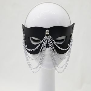 Stage Wear Stage Accessories Women Sexy Tassels Mask Half Face Leather Mask Party Mask Chain Harness Necklace Masquerade Ball Fancy Masks Punk Collar