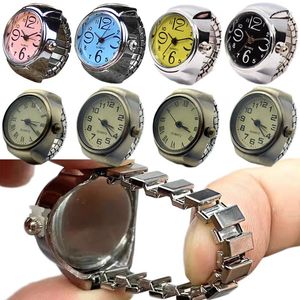 Cluster Rings Retro Punk Alloy Finger Watch Ring For Women Men Couple Digital Watches Elastic Stretchy Band Jewelry Clock