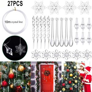 Other Event Party Supplies 27Pcs Christmas Decorations Snowflake Icicle Acrylic Ornaments Hanging Pendant Xmas Tree Home Decor Year's Eve 231214