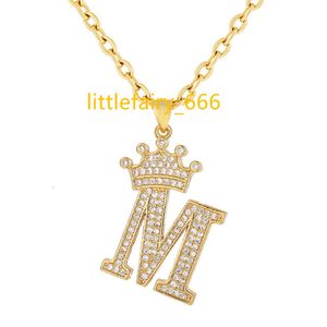 personalized stainless steel gold plated zircon stone crown pendant baby girl necklace customized A-Z initial letter necklace