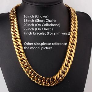 Pendant Necklaces Heavy Boys Men s 10 12 14 17 19mm Gold Tone Silver Color Stainless Steel Curb Cuban Link Chain Necklace Choker Jewelry 7 40inch 231213