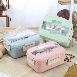 Microwave Lunch Box Wheat Straw Dinnerware Food Storage Container Children Kids School Office Portable Bento Box Lunch Bag GG02L313l