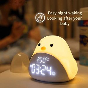 Nattljus C2 Tid Bird Night Light Alarm Clock Cartoon Cute Silicone Touch USB Bedside Lamp Led Night Lamp för barn Baby Barn Gift YQ231214