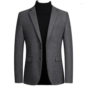 Ternos masculinos grossos cinza blazer masculino casaco de lã casual terno jaqueta inverno oversized casaco de lã manga longa formal 4xl