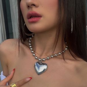 Pendant Necklaces 2023 Hip Hop INS Party Big Love Heart for Women Aesthetic Beads Chains Short Choker Girls Jewelry 231213