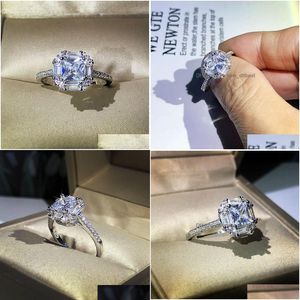 Solitaire Ring 18K Moissanite Ring Square Bright Cut Princess Fashion Rings Simation Diamond Wedding Engagement For Womens Drop Delive Dhki5