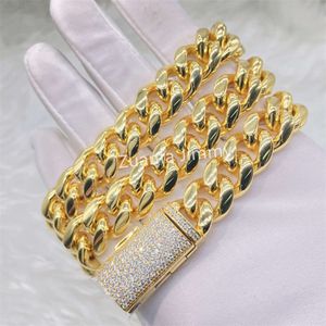 Iced Out Vvs Moissanite Diamond Clasp Thick Miami Cuban Moissanite 316l Stainless Steel Gold Cuban Necklace