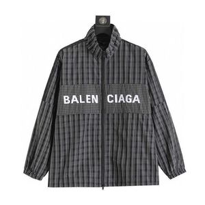 Mens Jacket Coat Fashion Show Style Korean Plaid Embroidery Slogan Stitching Submachine and Womens Brand